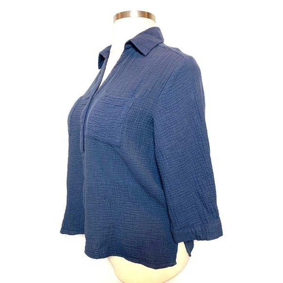 Pinch Blue 3/4 Sleeve Button Up Gauzy Rolled Tab Shirt Size L - Picture 3 of 11
